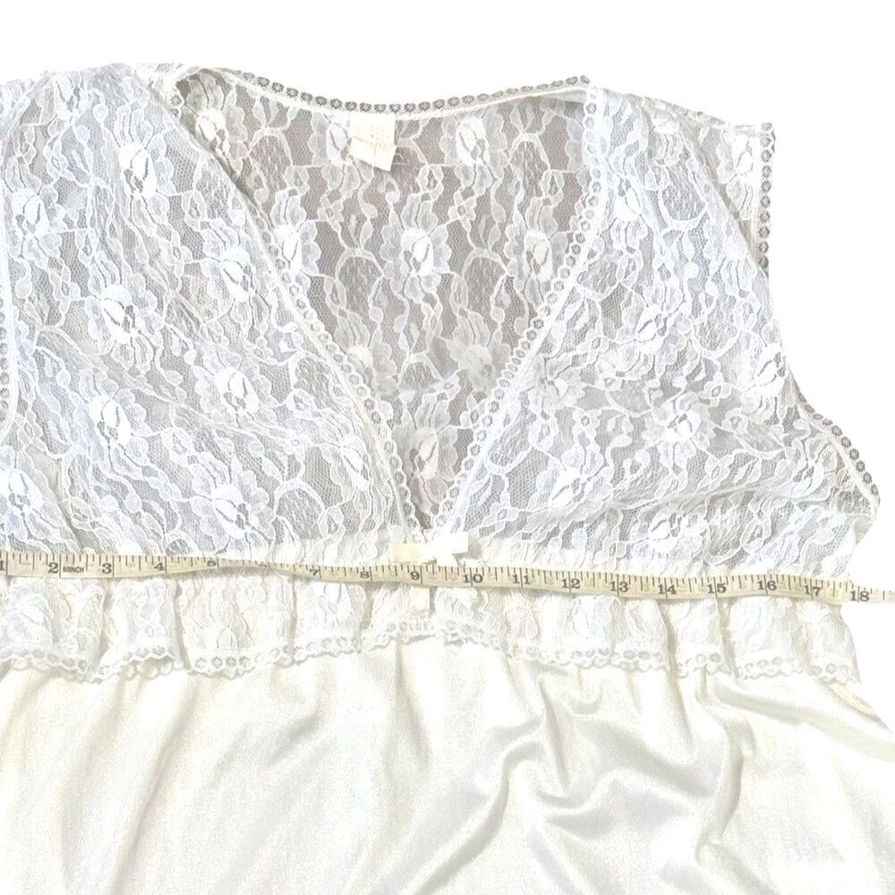 Vintage 80s Sportlite Lace Nylon Nightgown Ivory Maxi M Fairy Bridal USA - Picture 7 of 9